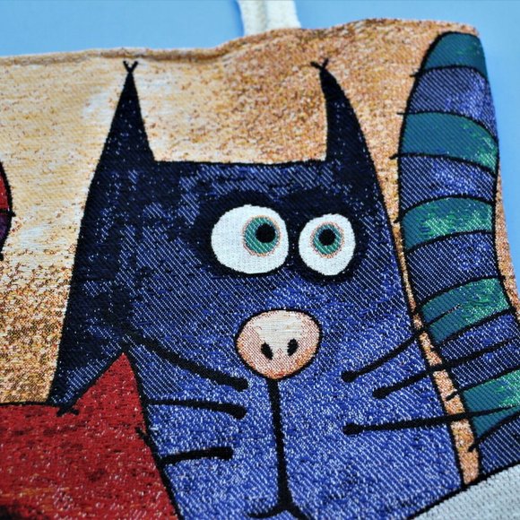Tapestry Bag Tote Cats Shopping Beach Gym Shoulder 16"x 15" Unique Design New - Picture 4 of 13